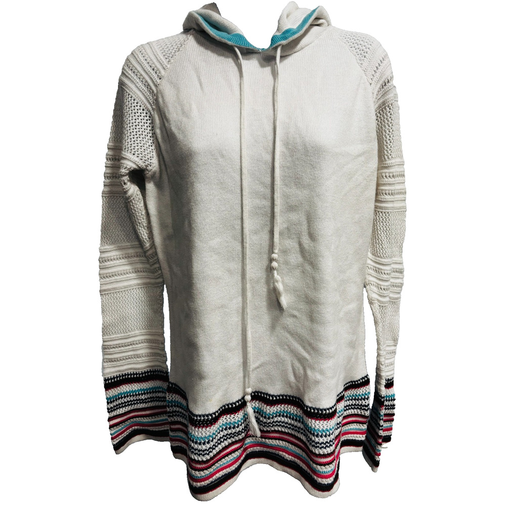 Athleta Womens Lightweight Knit Multicolor Stripes Pullover Hoodie Top Medium